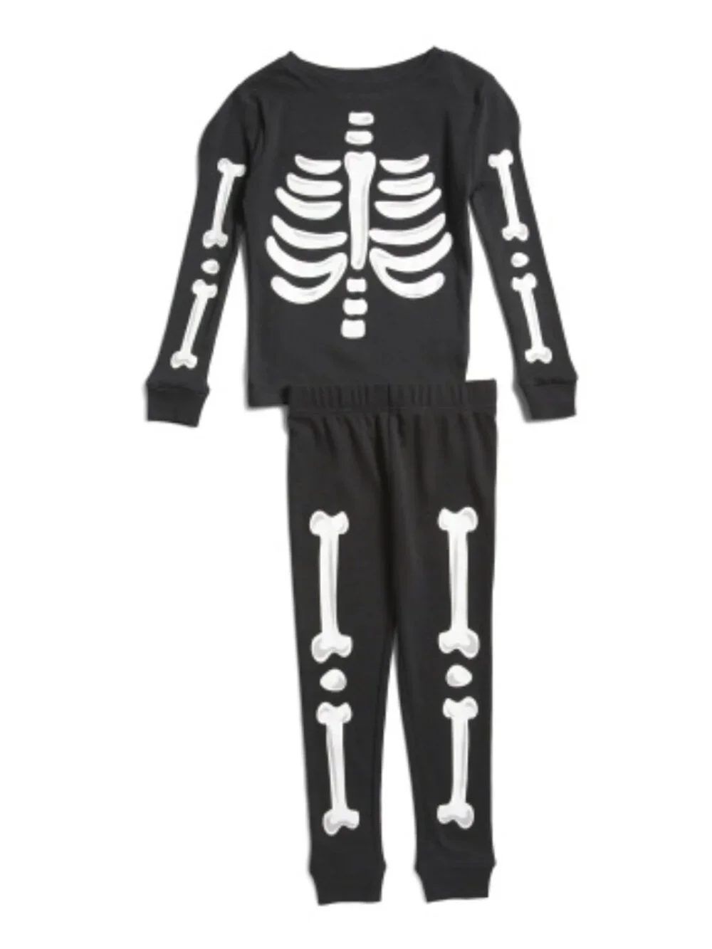 NWT Komar Kids Black Skeleton Cotton Pajamas Glow in‎ the Dark Halloween Costume